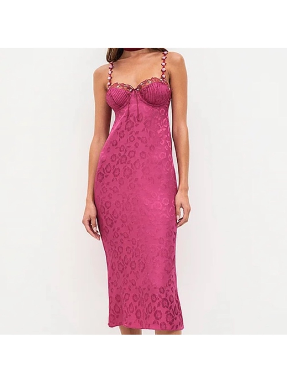 For Love And Lemons Magenta Lace-Trim Slip Dress